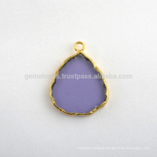 Handmade Amethyst Quartz Slice Gemstone Bezel Station Micron Gold Plated 925 Sterling Silver Bezel Connector and Charms